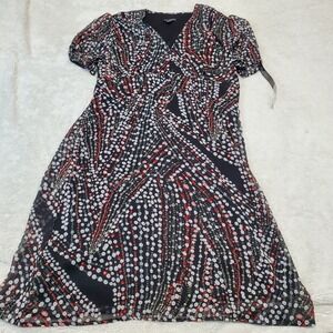 NWT Voir Voir Black Floral Romantic Office Classic Short Sleeve Midi Dress 10